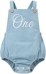 Odizli Baby Girls Boys 1st Birthday Outfit One Letter Print Corduroy Romper Bodysuit Cake Smash Photo Shoot Clothes, Blue, 12-18 Months