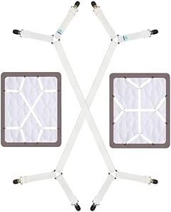 FIBOOMERANG Bed Sheet Straps - Crisscross Fitted Sheet Clips and Sheet Holder Elastic Bands Bedsheet Fasten Suspenders Grippers, 2Pcs/Set White