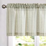 JINCHAN Valance Curtain Linen Textured Striped Pattern Valance Short Curtain for Kitchen Bathroom Rod Pocket Pinstripe Valance Window Treatments Ticking Stripe Valance 1 Panel 16L Sage Green on Beige