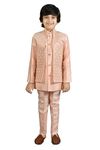 AHHAAAA Kids Indian Ethnic Velvet Waistcoat Silk Kurta Pyjama Set Bollywood Style Wedding Ethnic for Boys (Pink, 7-8 Years)