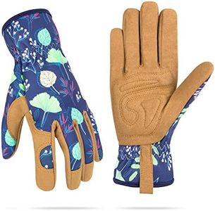 WOHEER Leather Gardening Working Gloves for Women, Abrasion Garden Gloves Scratch Resistant Breathable for Weeding, Digging, Planting, Raking & Mowing (Medium)