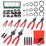 Keadic 225Pcs Internal External Snap Ring Pliers with 15 Sizes Retaining Ring Assortment Set Steel External Circlip, Precision Hook, Circlip Removal Tools for Automobiles Lawnmowers Farm