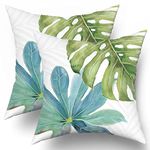 aportt Green Tropical Leaf Pillow Covers 18X18 Inch Monstera Palm Leaves Couch Pillow Cases Botanical Plant Summer Throw Pillows Set of 2 Home Decor for Living Room Bedroom Bed Cushion Outdoor