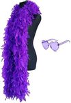 Turkey Feather Boas, 60g 6.6ft Colors Boa with Heart Shaped Sunglasses for Women Girl Dancing Wedding Party Cosplay Halloween (Purple)