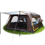 KTT Large Family Cabin Tent 10 Person,14.1X10X7ft,2 Rooms,3 Storage Pockets,2 Bay-Windows 3 Doors and 3 Windows with Mesh,Straight Wall,Waterproof,Double Layer,Big Tent for Outdoor,Camping(Brown)