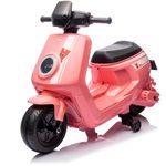 Voltz Toys 12V Kids Ride-On Motorcycle, Vespa Style Electric Scooter with Training Wheels, LED Lights, and Music Player - Perfect Toy for Boys and Girls (Pink)