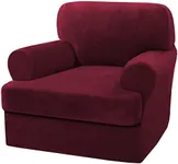 H.VERSAILTEX Sofa Cover 2 Piece T Cushion Armchair Slipcovers Velvet Couch Cover Furniture Protector Stretch T Cushion Sofa Covers for 1 Cushion Couch with 1 Individual T Cushion Covers, Burgundy