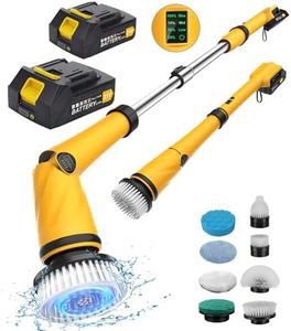 Qimedo Electric Spin Scrubber with Two Batteries, 1200 RPM High Power Electric Scrubber for Cleaning, Shower Cordless Cleaning Brush with LED Display for Bathtub Grout Tile Floor (8 Brushes)