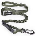 Pamiou Heavy Duty Dog Leash with Strong Lead for Medium to Large Dogs, Shock Absorbing with Bungee Design, Two Padded Handle & Car Seat Belt Buckle, Light Reflective Rope Dog Leads (Dark Green)