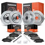 A-Premium Front and Rear Drilled and Slotted Disc Brake Rotors + Ceramic Pads Kit Compatible with Select Jeep Models - Wrangler 2007-2017, Wrangler JK 2018, 12-PC Set