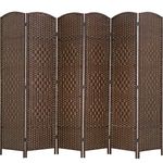 FDW Room Divider 6 Panel Folding Privacy Divider 6 Ft Indoor Wall Divider Portable Partition Wood Screen, Brown