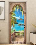 FLFK Door Sticker - 3D Door Mural Peel and Stick, Removable Self-Adhesive Balcony seascape Door Wallpaper for Home Decor, 30.3 "W x 78.7 "L, Set of 2 Sheets