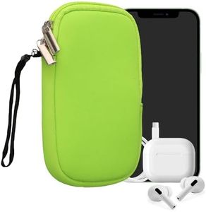 kwmobile Neoprene Phone Pouch Size M - 5.5" - Universal Cell Sleeve Mobile Bag with Zipper, Wrist Strap - Neon Green