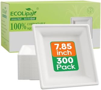 ECOLipak 7.85 Inch Compostable Square Paper Plates, 300 Count Heavy Duty Paper Plates, Eco Friendly Disposable Sugarcane for Party, Daily