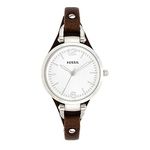 Fossil Watch for Women Georgia, Quartz Movement, 32 mm Silver Stainless Steel Case with a Genuine Leather Strap, ES3060