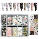 Marble Design Nail Foil Transfer Sticker, 10 Sheet Set Full Wraps Self-Adhesive Waterproof Manicure, Colorful Art Polish Nail Foil Decals, DIY Accessories Decoration for Women and Girls（4 * 100CM）