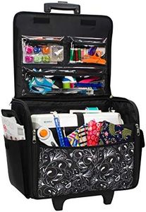 Everything Mary Rolling Sewing Machine Case, Black & White - Sewing Machine Case Fits Most Standard Brother & Singer Sewing Machines, Sewing Bag with Wheels & Handle - Craft and Hobby Storage