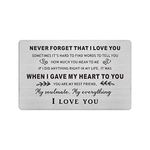 Love Gifts for Men Him - Never Forget That I Love You - Birthday Gifts for Couple Engraved Wallet Insert Card to Husband Boyfriend