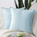 Madizz Pack of 2 Super Soft Velvet Decorative Cushion Covers with Fringe Luxury Style Cushion Case Pillow Shell for Sofa Bedroom Square Light Blue 18x18 inch, 45x45 cm