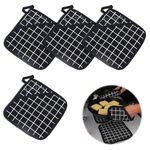 Kitchen Pot Holders Thickened Cotton Heat Resistant Pot Holders Multifunction Pot Holders with Pocket Oven Square Pot Holder Hot Pads for Table Bowl Cup Kitchen Cooking Baking, Black Lattice, 4 Pcs