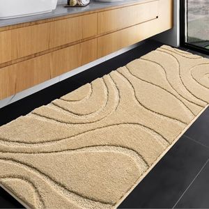 DEXDE Bathroom Rugs Runner 24 x 60 Inch, Extra Long Bathroom Rug Non-Slip, Machine Washable Bath Mats Rug, Beige Soft Carpets for Bathroom Shower