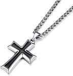 El Regalo 1 PC Men's Stainless Steel Necklace for Boys/Men- Gift for Him- Razor, Rings, Football, Cross (Cross Style2)