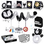 Joyreal Spiral Pram Toys for Babies - Black and White Sensory Toys, High Contrast Baby Newborn Toys, Car Seat Toys, Baby Rattles, Baby Sensory Cards, Baby Books 0-12 Months Gifts for Girls Boys