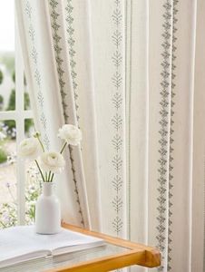 THREE GIRLS Pinch Pleated Sage Green Floral Block Print Curtains 84 Inches Long, Vintage Boho Linen Blend Drapes for Bedroom Living Room, 2 Panels Set