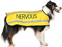 NERVOUS (Give Me Space) Yellow Colour Coded S M L Reflective Waterproof Fleece Lined Warm Dog Coats PREVENTS Accidents By Warning Others Of Your Dog In Advance (M-L)