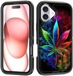 BFUKVOU for iPhone 16 Case with Built in Kickstand,Shockproof/Dustproof/Drop Proof 3-Layer Military Grade Protective Cover for iPhone 16 6.1" 2024,Weed Leaf