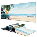 Hanazaoa Large Mouse Pad Green Car with Luggage Extended Gaming Mousepad Summer Beach Desk Pad with Non-Slip Base and Stitched Edge Keyboard Pad 11.8 x 31.5 Inch Mouse Mat for Home Office Desk Decor