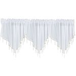 ANCLLO 3 Panels White Crushed Texture Sheer Voile Beaded Rod Pocket Curtain Valance 130 x 60cm