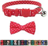 Cat Collar Breakaway with Bell and Bow Tie, Plaid Design Adjustable Safety Kitty Kitten Collars(6.8-10.8in) (Red Dots)