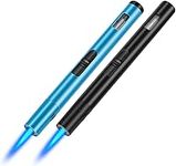 Butane Lighters 2 Pack Pen Torch BBQ Lighter Refillable Gas Lighter Long Reach Briquet Torche Windproof Lighters for Candle, Barbeque, Fireplace, Grill, Camping (Black&Blue)（Without Fuel)