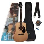 Cort AD810 Dreadnought Acoustic Guitar with Gig Bag,Tuner,Picks and Strap (Natural Bundle)