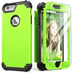 IDweel for iPhone 6S Plus Case with Tempered Glass Screen Protector, for iPhone 6 Plus Case, 3 in 1 Shockproof Slim Hybrid Heavy Duty Hard PC Cover Soft Silicone Bumper Full Body Case,Grass Green