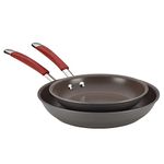 Rachael Ray Cucina Hard-Anodized Aluminum Nonstick Skillet Set, 9.25-Inch and 11.5-Inch, Gray/Cranberry Red