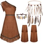 Shihanee 4 Pcs Women Native American Costume Set Indian Maiden Princess Costume Cosplay Supplies 60s 70s Hippie Costume (Small)