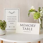 ANGEL & DOVE Set of 2 Ivory Card Signs 'Memory Table' & 'Share Your Memories' - Ideal for Funeral Condolence Book, Memorial, Celebration of Life