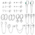 BESTEEL 27PCS 14K Gold Plated Huggie Hoop Stud Earrings Set for Women,Fashion Hypoallergenic Small Dainty Dangle Chain Earrings for Multiple Piercing, Stainless Steel, Cubic Zirconia