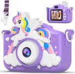 EXILOM Unicorn 32 GB Camera For Girls Boys With Cartoon Silicone Cover,Digital Mini Toddler Camera Toys For 3-12 Year Old Kids Birthday Chirstmas Gifts - 1080P And Selfie Camera,Video Recording,40MP