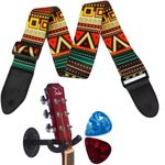 MOCKING BIRD Guitar Belt with guitar wall mount hanger Adjustable Buckle Guitar strap for acoustic Guitar Electric Guitar bass Guitar Hanger with Colourful Plectrum picks (Bohemian belt +Hanger)