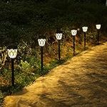 Tomshin-e Solar Garden Lights Outdoor Pathway Light Solar Powered Waterproof Stake Lights Outside Ornaments for Patio Lawn Yard Ground Backyard Courtyard Dusk to Dawn Auto On/Off,6 Pack