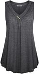 Cestyle Sleeveless Tops for Women, Summer V Neck Casual Leggings Shirts Button Decor Pleated Front Loose Fit Swing Tank Tunic Black XX-Large
