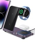 (2024 Upgrade) Intoval Metal Charging Station, 3 in 1 Wireless Charger for iPhone 16/15/14/13/12/11/XS/XR/XS/X/8, iWatch 10/9/8/Ultra/7/6/SE/5/4/3/2, Airpods Pro2/Pro/4/3/2/1(Y9,Purple)