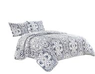 GrandLinen 3-Piece Fine printed Queen Size Quilt Set. Oversized (100" X 95") Reversible Bedspread Coverlet Bed Cover in White and Purple with Floral Medallions