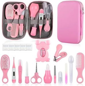 Baby Grooming Kit, Infant Safety Care Set with Hair Brush Comb Nail Clipper Nasal Aspirator Ear Cleaner,Baby Essentials Kit for Newborn Girls Boys (Pink Baby Grooming kit)