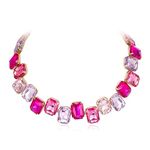 Flyonce Rhinestone Choker Necklace for Women Holiday Gifts Costume Jewelry, Sparkly Square-shape Crystal Pink Statement Necklace for Prom Party