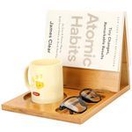 3HQ Wooden Book Holder for Reading Rest, Bamboo Triangle Book Stand with Cup, Glasses, Pen & Phone Holder, Unique Book Nook Reading Valet for Book Lovers Gifts