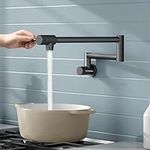 KES Pot Filler Black, Pot Filler Faucet Wall Mount with Heat-Resistant Cartridge, Kitchen Sink Pot Filler Faucets with Double Joints Swing Arm Wall Mount, Stainless Steel No Lead, KN926S24-BK